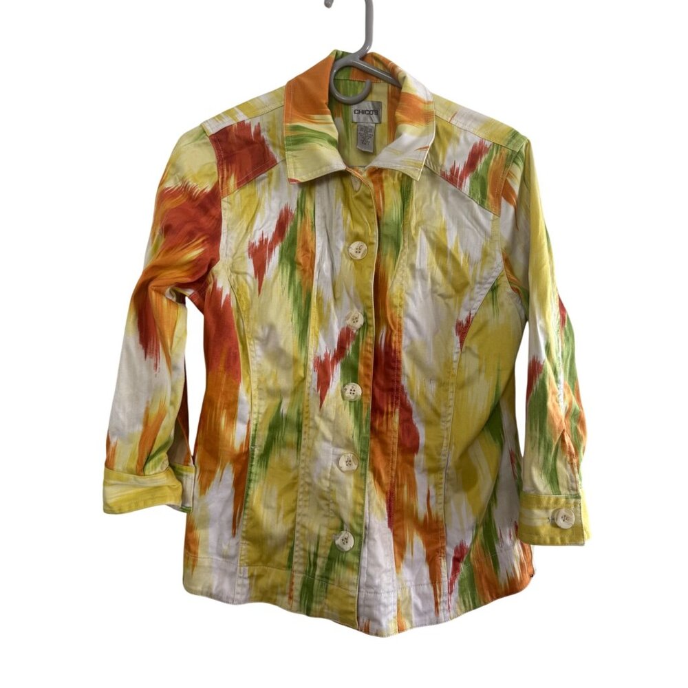Chicos Multicolor Button-Down Jacket Size 1 With 3/4 Sleeves & Collar